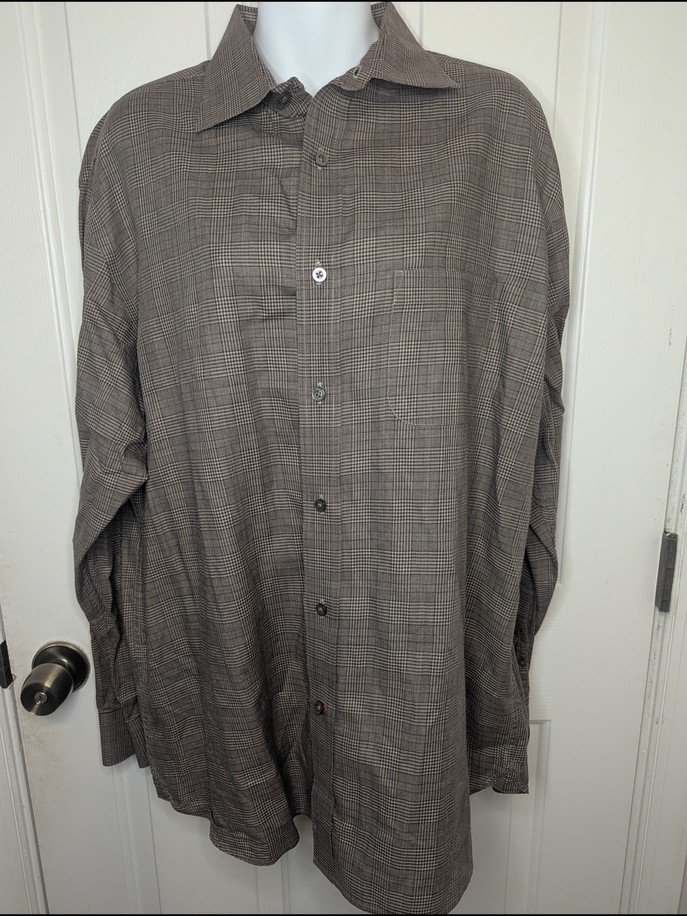 Daniel Cremieux 100% Cotton Beige Checked Mens Long Sleeve Dress Shirt Large